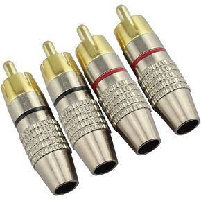 4Pcs RCA Plugs Speaker Plugs, Gold Plated RCA Plug Solderless Male Plug Screws Audio Video in-Line Jack Cable Connector Adapter 2Pcs Black and 2Pcs Red