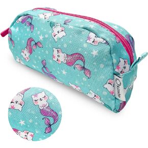 Girls Pencil Case, Cute Pouch Box Bag for Little Kids Toddlers with Zipper, Large Capacity Crayon Pen Holder, Soft Pouches Bags for Small Kids, School Kindergarten Supply Organizer, Cat Mermaid Pink