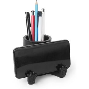 DreamsEden Pen Pencil Holder with Phone Stand, Cute Pencil Cup for Desk Resin Pen Container Gift for Boy Girls Cell Phone Stand Desk Accessories and Stationary Holder for Office Classroom Home (Black)