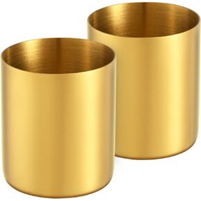 2 Pcs Round Golden Stainless Steel Pen Holder,Desk Stationery Organizer,Student Pencil Holder,Office Decor Pen Cup,Makeup Brush Storage Holder,Toothbrush Holder,Simple Style Vase.