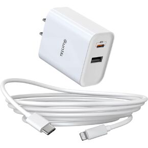 Quntis 32W Fast Charger iPhone [MFi Certified], High Speed iPhone Charger Dual Ports (PD 20W+12W), USB A and USB C Wall Charger with 6 FT USB C to Lightning Cable for iPhone 14 Pro Max 13 12 11 X iPad