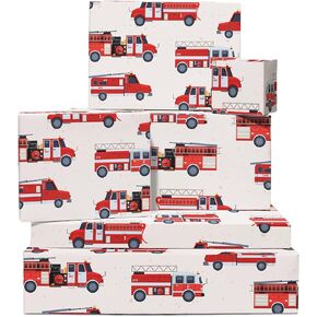 CENTRAL 23 Wrapping Paper for Boys - 6 Sheets of Fun Birthday Gift Wrap - Fire Engine - Truck - Kids Wrapping Paper - Comes with Stickers - Recyclable
