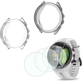 Screen Protector Compatible for Garmin Approach s70 42mm Smartwatch TPU Soft Frame Cover Case and Tempered Glass Protective Film (Pack of 3+2)