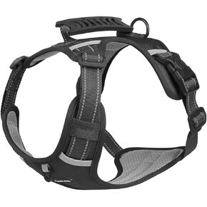 Breathable mesh Dog Harness No Pull and Leash Set Adjustable Pet Harness with Soft Padded Vertical Handle for Lifting Reflective No-Choke Dog Vest 2 Leash Hooks Escape Proof (Orange, XL)