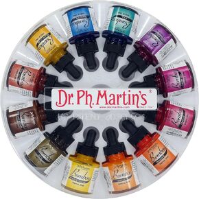 Dr. Ph. Martin's Bombay India Ink (Set 2) Ink Set, 1.0 oz, Set 2 Colors, 1 Set of 12 Bottles.