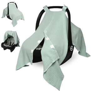 Muslin Car Seat Cover for Babies, Baby Carseat Cover for Boys Girls, Lightweight Infant Car Seat Canopy, Breathable Stroller Cover, Multiuse Baby Carrier Cover & Nursing Breastfeeding Cover