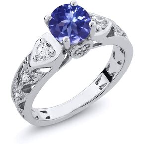 Gem Stone King 925 Sterling Silver Blue Tanzanite Engagement Ring For Women (2.16 Cttw, Round Cut 6MM, Gemstone Birthstone, Available In Size 5, 6, 7, 8, 9)