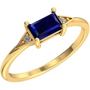 10k Solid Gold Baguette Natural Gemstone Long Cut Birthstone Ring for Women Modern Engagement Hypoallergenic Lightweight Fine Statement Bands Jewelry Gift Fashion Accessory