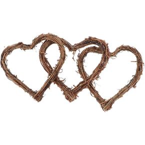 3pcs Heart Wreaths Natural Rattan Love Heart Wreath Rustic Wicker Wall Decor for Valentine’s Day, Weddings, Front Door Display - Brown, 25CM