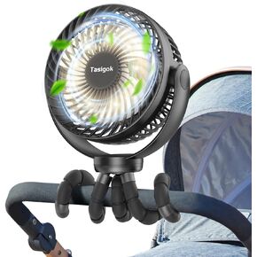 Portable Stroller Fan，26 Hours Battery Operated Baby Fan With LED Light Timing，3 Speeds Rechargeable Personal Fan，360° Rotating Flexible Tripod Clip on Travel Car Seat Crib Treadmill