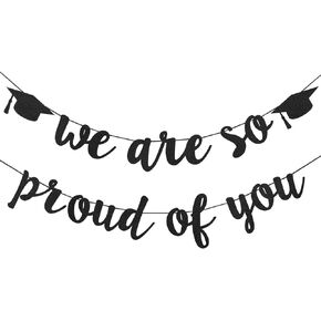 Black Glitter We are So Proud of You Graduation Banner,Congratulations Banner Graduation Decorations 2024 Banner for College Graduation Party Decorations 2024 Black
