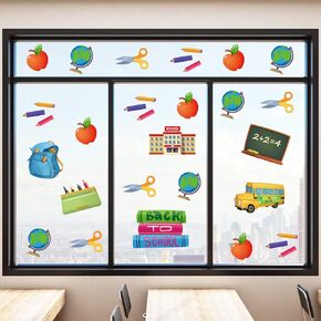 Back to School Window Clings School Day Static Stickers Classroom Window Clings for Wall Glass Car Welcome Back to School Classroom Decorations (80 Pieces)