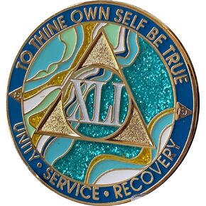 41 Year AA Medallion Elegant Marble Caribbean Aqua Glitter Eternity Sobriety Chip