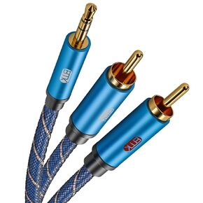 كابل مقسم ستيريو EMK 3.5 مم Aux إلى RCA [مضفر من النايلون، متين ومرن] كابل محول صوت Y - سلسلة زرقاء علوية (10 أقدام/3 أمتار)