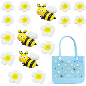 Accessories for Bogg Bag, Frangipani and Bee Decoration for Bogg Bag Charms, Compatible with Women Rubber Beach Bag Tote Handbag, 17 Pcs