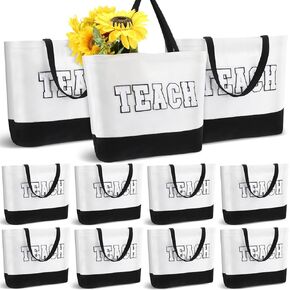 10 Pcs Teacher Tote Bags for Women Teacher Appreciation Gifts Canvas Chenille Letter Patches Handbag for Graduation