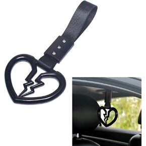 2 PCS Car Warning Hanging Ring, ABS Nylon with Broken Heart Shape Rear Bumper Hand Pull Ring, Multi-Purpose Personalized Decorative Accessory, Compatible with Most Car Models (Red & Black)