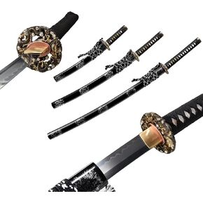 Lyuesword Hand Forged Japanese Clay Tempered Katana Wakizashi Tanto Set 3 Piece Real Cut