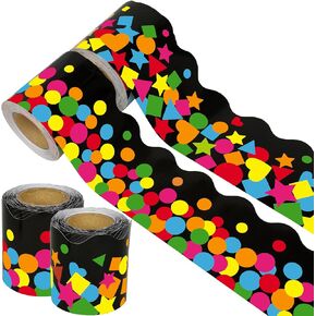 Confetti Classroom Border Scalloped Rolled Border Trim Colorful Dot Bulletin Board Border 2 Rolls Confetti Borders Decoration for School Classroom Bulletin Board Walls Desks Windows Decor, 72 Feet