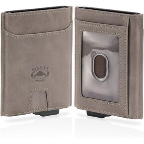 Stealth Mode Pop-Up Metal Wallet - RFID Blocking Front Slim Wallet for Men - Minimalist Napa Leather Men's Wallet With 8 Card Holders, ID Card Holder With Clear Window & Bills Pocket - (Black)