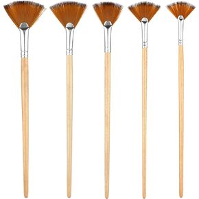 5pcs Paint Brushes Set, Fan Brushes Acrylic Paint Brushes Oil Painting Brushes with Nylon Hair & Long Wood Handle Painting Brushes for Artists Beginners Watercolor Acrylic Oil Painting