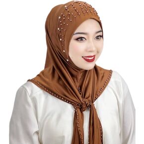 ABAFIP Women Muslim Hijab Arab Faux Rhinestone Beaded Head Wrap Scarf Turkish Khimar Headwraps for Abaya