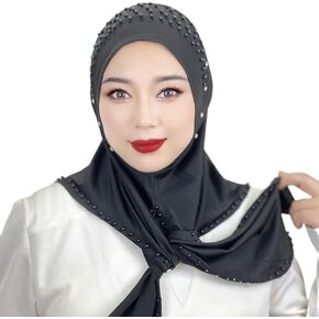 ABAFIP Women Muslim Hijab Arab Faux Rhinestone Beaded Head Wrap Scarf Turkish Khimar Headwraps for Abaya