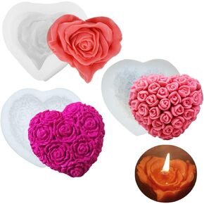 3 Pack Rose Flower Candle Molds Valentine's Day Resin Casting Mold Flower Candle Making Molds 3D Flower Mold for DIY Candle Making Polymer Clay Craft Plaster
