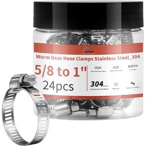24 Pack 9/16'' - 1 1/16'' Worm Gear Hose Clamps, Adjustable Range 14-27mm 304 Stainless Steel Fuel Line Hose Clamps for Pipe, Plumbing, Automotive And Mechanical Application