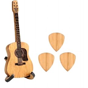 Wooden Guitar Pick Box with Stand,3PCS Unique Guitar Picks,Guitar Pick Holder Box,Musician Engraved Wooden Plectrum Case,Acoustic Guitar Box for Electric Bass Guitar Ukulele Lover