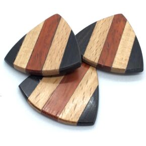GUITAR PICKS WEDGE SHAPE EBONY PADAUK MAPLE WOOD NATURAL FINISH HANDMADE EXOTIC PLECTRUM PACK OF 3