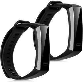 kwmobile Straps Compatible with Huawei Band 2 / Band 2 Pro Straps - 2x Replacement Silicone Watch Bands - Black/Dark Blue