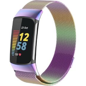 Wongeto Slim Band for Fitbit Charge 5 SmartWatch, Mesh Stainless Steel Adjustable Watchband Feminine Strap Replacement Strap for Charge 5 Fitness & Health Tracker