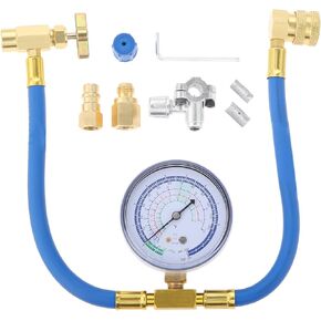 R134a R22 Refrigerant Recharge Hose Kit including BPV31 Bullet Piercing Tap Valve, R22 to R134a AC Retrofit Valve, R134a Self Sealing Adapter, A/C Freon Charging Hose with Quick Connect Coupler Gauge