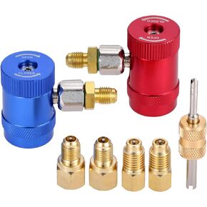 gohantee R1234yf Quick Couplers, R1234yf High Low Side Manual Quick Coupler Connector, Steam Core Remover, Compatible with 1/4 inch Fitting AC Charging Hose for A/C Refrigerants Manifold Gauge Set