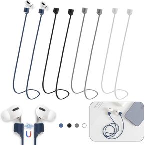 Magnetic Anti-Lost Straps for AirPods,4 Pack Ultra Strong Magnetic AirPods Strap Anti-Lost Neck Rope Cord,Soft Silicone Sports Lanyard Compatible with AirPods 1&2/ Pro /2nd/3rd (Black/White/Grey/Blue)