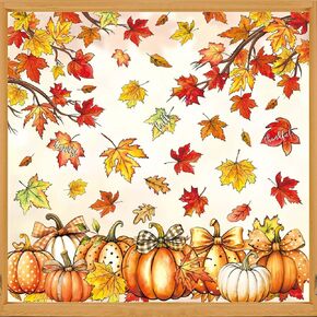 9 Sheets Fall Pumpkin Window Clings Autumn Maple Leaves Pumpkin Window Stickers Thanksgiving Static Reusable Window Decals for Harvest Party Home Office Decor Supplies