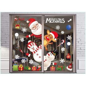 Christmas Decorations Window Stickers Indoor, VonHen 2 Sheets Christmas Window Clings, No Marks Holiday Snowflakes Santa Claus Reindeer Christmas Window Decals Sticker for Home School Office.