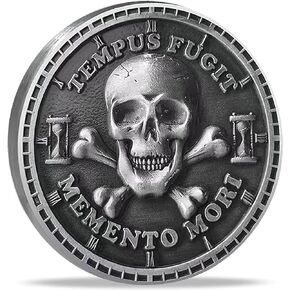 Artfully Sculpted Memento Mori Medallion: A Stoic, Spiritual Skull Challenge Coin Serving as a Constant Reminder