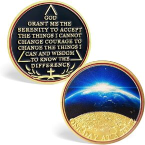 One Day at A Time Sobriety Coin Universe Sun Moon Earth AA NA Sobriety Chip for Women Men Addiction Recovery Medallion Gift