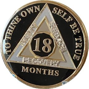18 Month AA Medallion Classic Black Tri-Plate Sobriety Chip