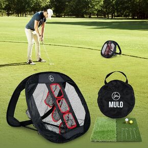Golf Chipping Net with Hitting Mat - 12 PU Balls, 2 Hitting Mats, 2 Rubber Tees and Carry Bag Included