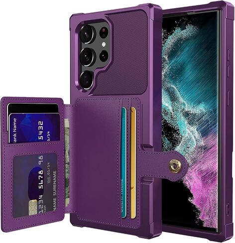 for Samsung Galaxy S23 Ultra Case with Card Holder, Compatible with Magnetic Car Mount, Heavy Duty Shockproof Rugged Soft TPU Back Leather Flip Wallet Cover Galaxy S23 Ultra 6.8", Purple in Saudi Arabia