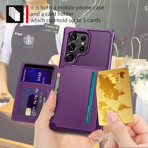 for Samsung Galaxy S23 Ultra Case with Card Holder, Compatible with Magnetic Car Mount, Heavy Duty Shockproof Rugged Soft TPU Back Leather Flip Wallet Cover Galaxy S23 Ultra 6.8", Purple in Saudi Arabia