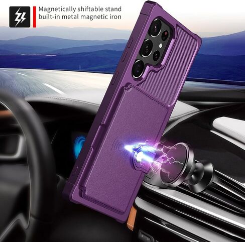 for Samsung Galaxy S23 Ultra Case with Card Holder, Compatible with Magnetic Car Mount, Heavy Duty Shockproof Rugged Soft TPU Back Leather Flip Wallet Cover Galaxy S23 Ultra 6.8", Purple in Saudi Arabia