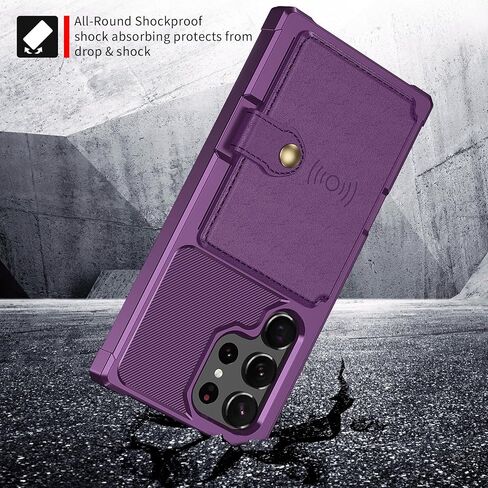 for Samsung Galaxy S23 Ultra Case with Card Holder, Compatible with Magnetic Car Mount, Heavy Duty Shockproof Rugged Soft TPU Back Leather Flip Wallet Cover Galaxy S23 Ultra 6.8", Purple in Saudi Arabia