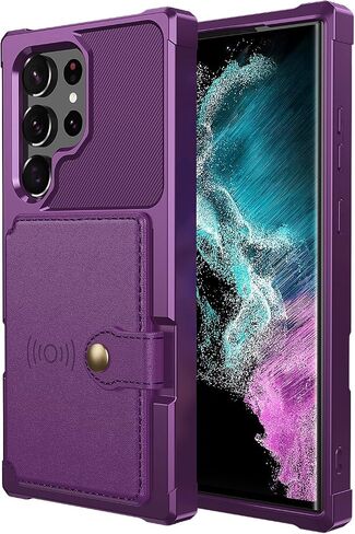 for Samsung Galaxy S23 Ultra Case with Card Holder, Compatible with Magnetic Car Mount, Heavy Duty Shockproof Rugged Soft TPU Back Leather Flip Wallet Cover Galaxy S23 Ultra 6.8", Purple in Saudi Arabia