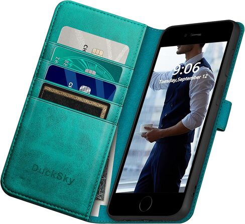 for iPhone 7 Plus/8 Plus Genuine Leather Wallet case 【RFID Blocking】【4 Credit Card Holder】【Real Leather】 Flip Folio Book Phone case Protective Cover Women Men for apple 8 Plus case Wine Red in Saudi Arabia