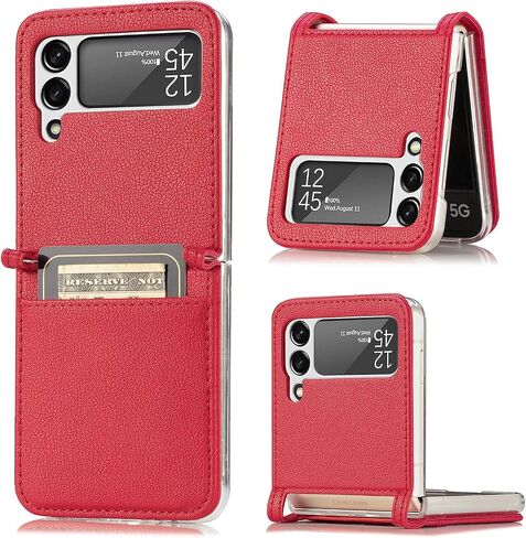 Galaxy Z Flip 3 5G Luxury PU Leather Wallet Case with Card Slots - Black in Saudi Arabia