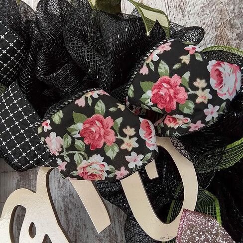 Spring Welcome Wreath | Floral Everyday Door Wreath | Moss Green Pink Ivory Black | Gift for Mom in Saudi Arabia
